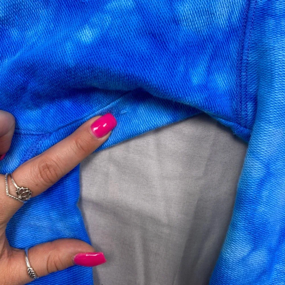 Free People Kelly Tie Dye Crop Sweatshirt Womens Blue Oversized Fleece Pullover